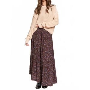 NEW IN THE BEGINNING floral maxi skirt in dark brown